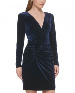 Vestido Vince Camuto Ruched Velvet Sheath Mujer Azul Marino | 968-LBSCED