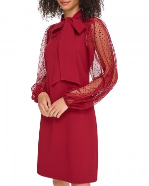 Vestido Vince Camuto Sheer-Sleeve Bow-Detail Mujer Rojas | 284-YNEIVO