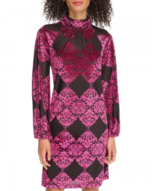 Vestido Vince Camuto Velvet Devore Roll-Neck Mujer Burdeos | 407-PSDAGM