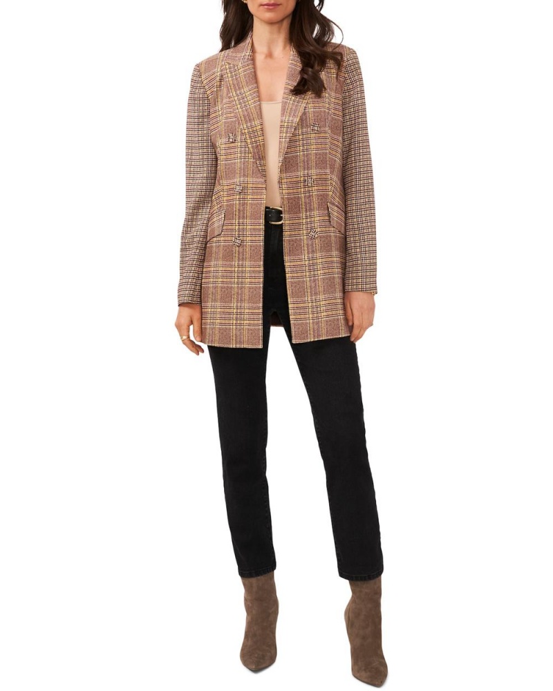 Blazer Vince Camuto Plaid Double-Breasted (Plus Size) Mujer Marrones | 843-KUWNJQ