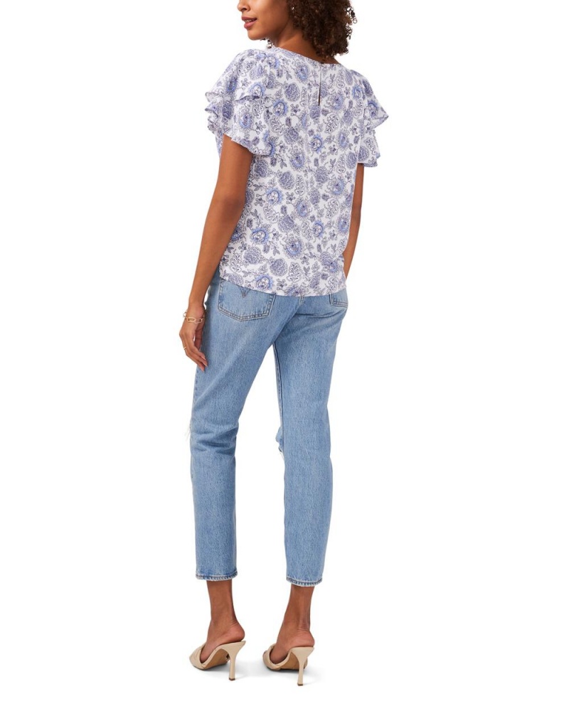 Blusa Vince Camuto Botanical-Print Flutter-Sleeve Mujer Blancas | 082-UNVTCA