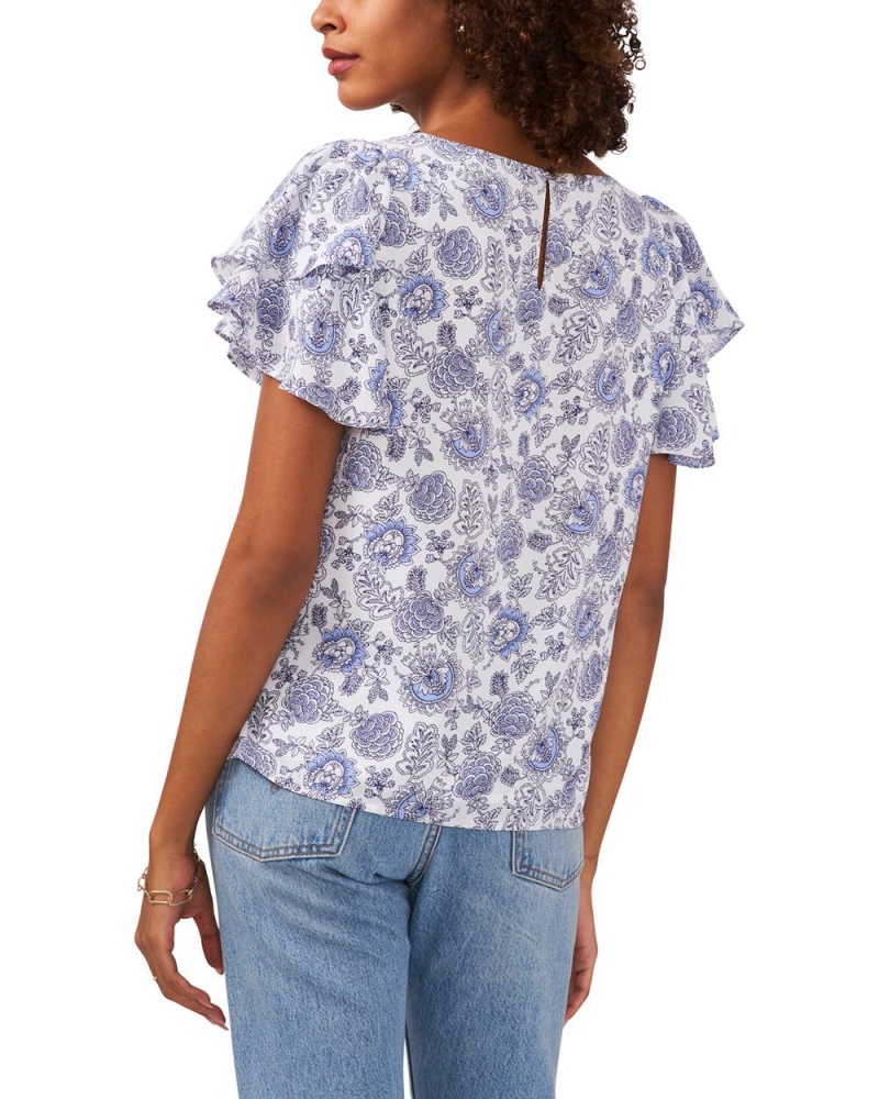 Blusa Vince Camuto Botanical-Print Flutter-Sleeve Mujer Blancas | 082-UNVTCA