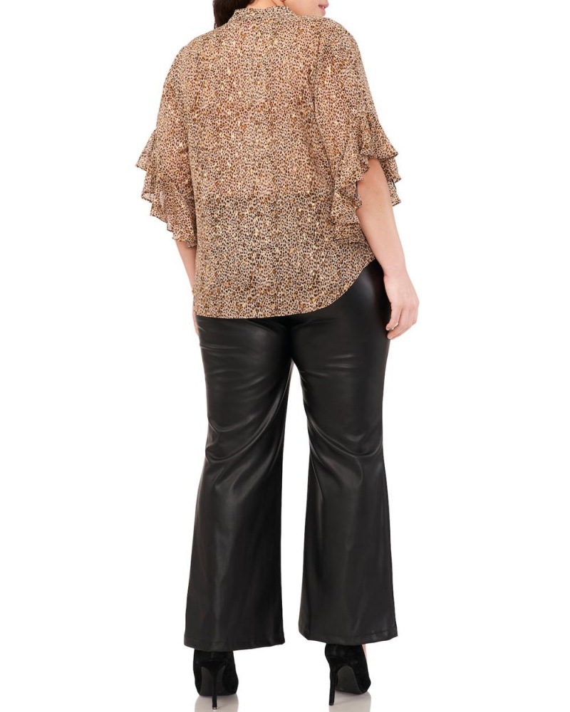 Blusa Vince Camuto Cheetah-Print Chiffon Flutter-Sleeve Mujer Marrones | 519-ULEKBZ