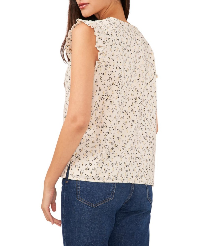 Blusa Vince Camuto Floral-Print Ruffled-Cap-Sleeve Mujer Beige | 567-CTSOXR