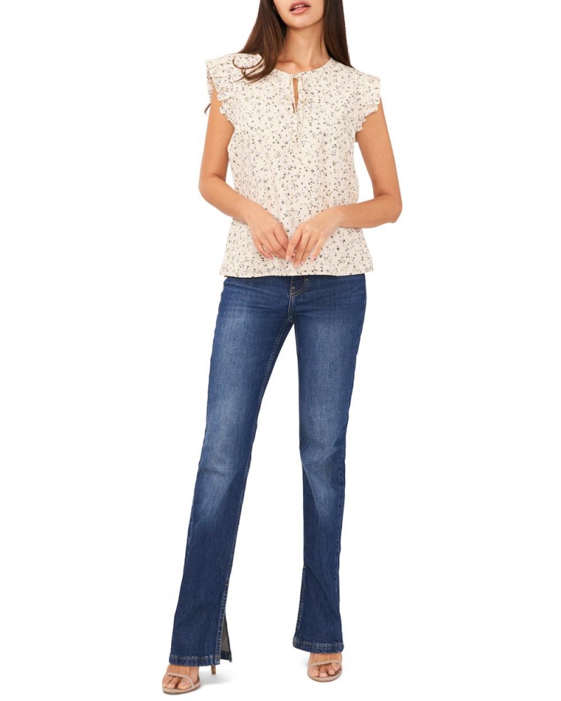 Blusa Vince Camuto Floral-Print Ruffled-Cap-Sleeve Mujer Beige | 567-CTSOXR