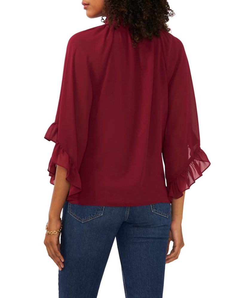 Blusa Vince Camuto Flutter-Sleeve Keyhole Mujer Burdeos | 721-TDRMLC