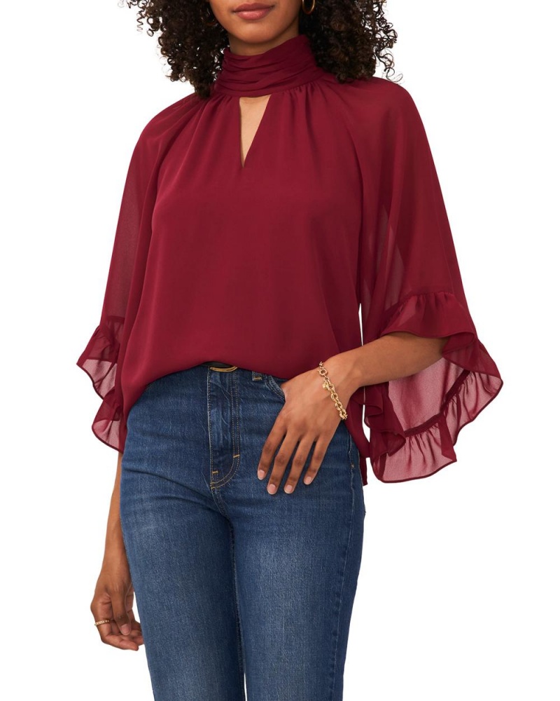 Blusa Vince Camuto Flutter-Sleeve Keyhole Mujer Burdeos | 721-TDRMLC