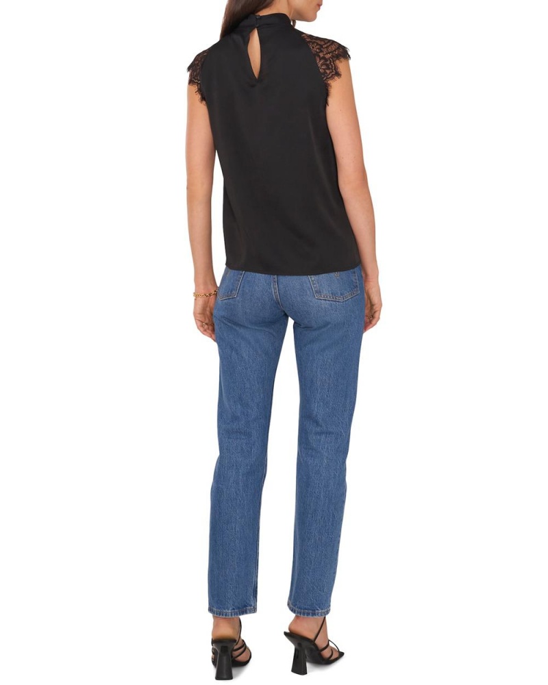 Blusa Vince Camuto Lace Cap-Sleeve Mujer Negras | 793-HVOWDP