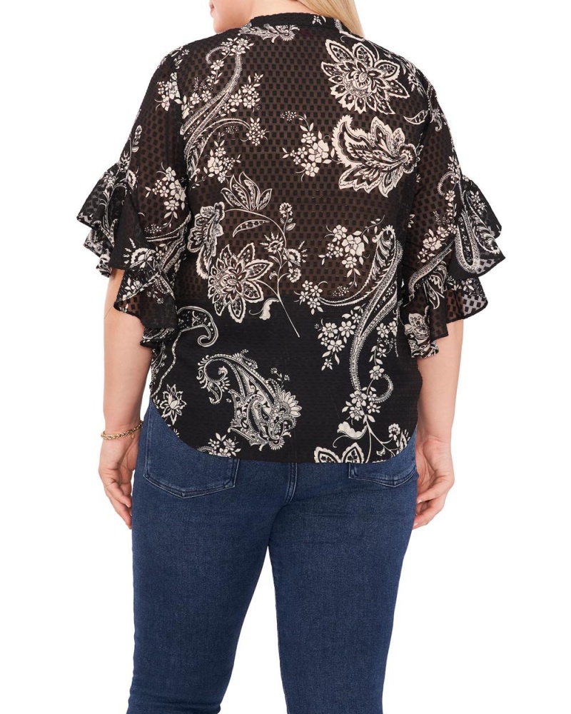 Blusa Vince Camuto Paisley-Print Ruffled-Sleeve (Plus Size) Mujer Negras | 174-TGHSFV