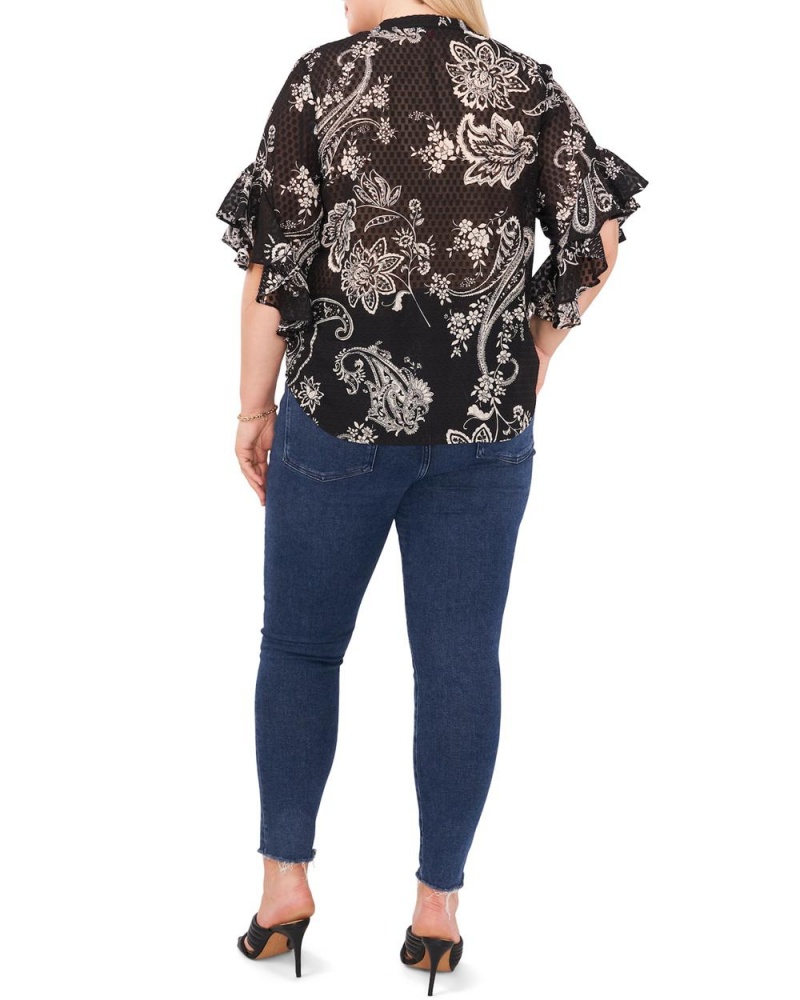 Blusa Vince Camuto Paisley-Print Ruffled-Sleeve (Plus Size) Mujer Negras | 174-TGHSFV