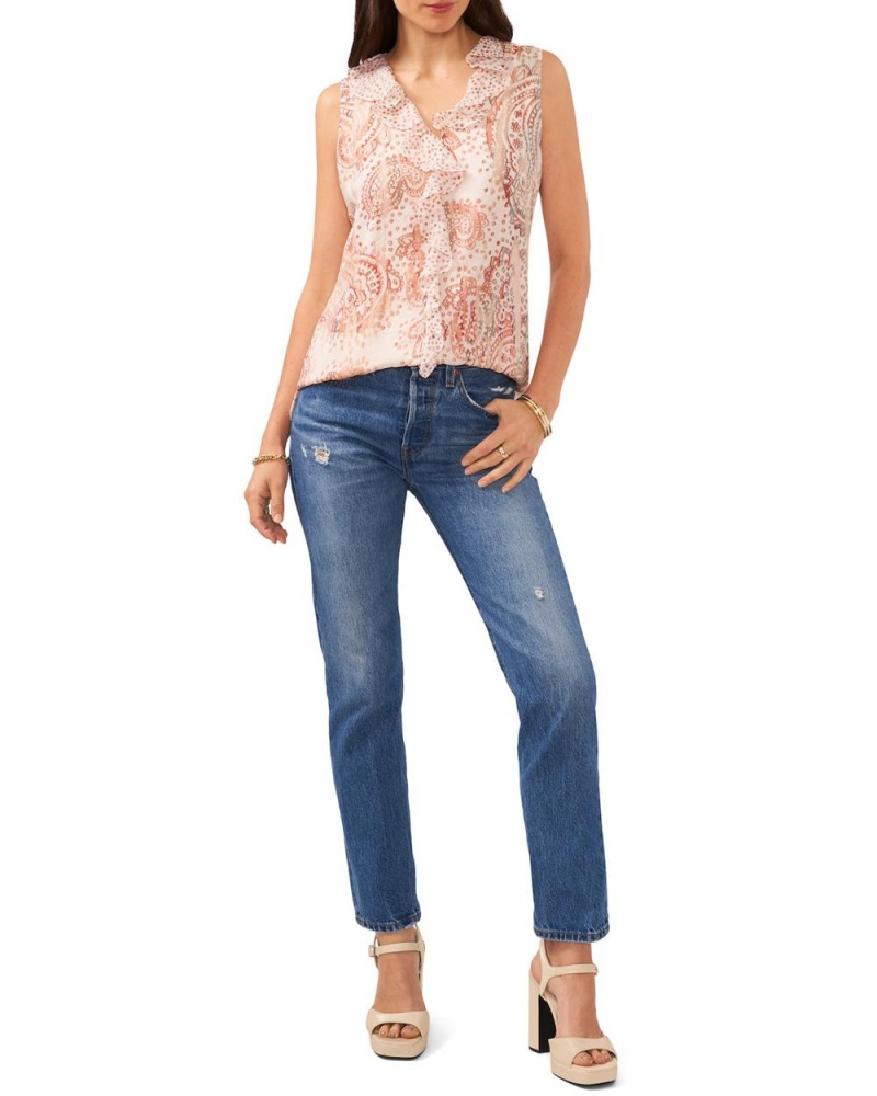 Blusa Vince Camuto Paisley Print Ruffled Mujer Blancas | 368-YQFTOG