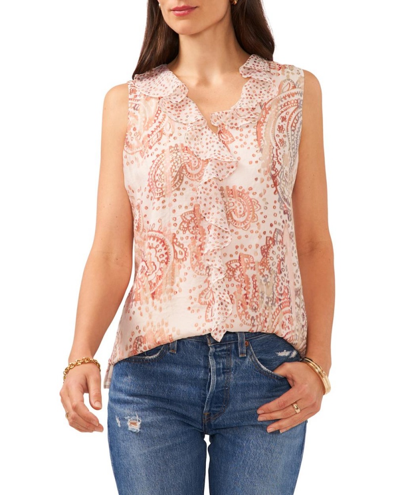 Blusa Vince Camuto Paisley Print Ruffled Mujer Blancas | 368-YQFTOG