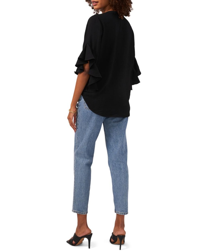 Blusa Vince Camuto Plisado Ruffled-Sleeve Mujer Negras | 794-MEIPYQ