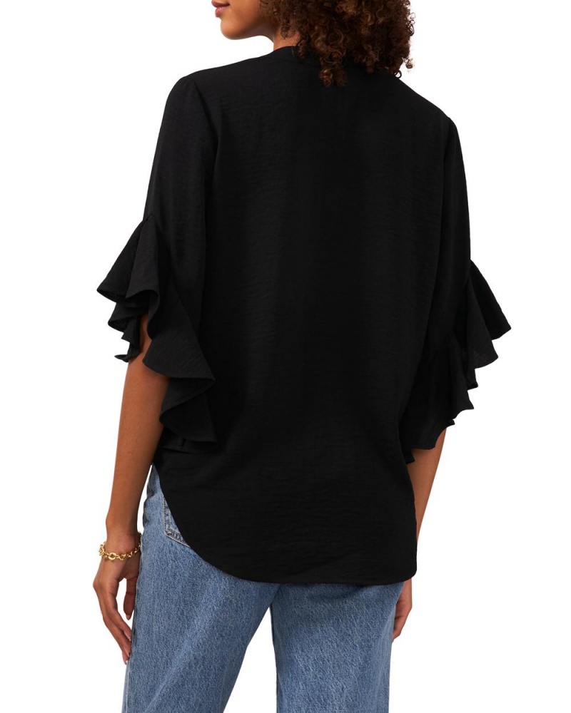 Blusa Vince Camuto Plisado Ruffled-Sleeve Mujer Negras | 794-MEIPYQ