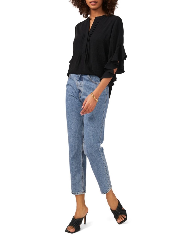 Blusa Vince Camuto Plisado Ruffled-Sleeve Mujer Negras | 794-MEIPYQ