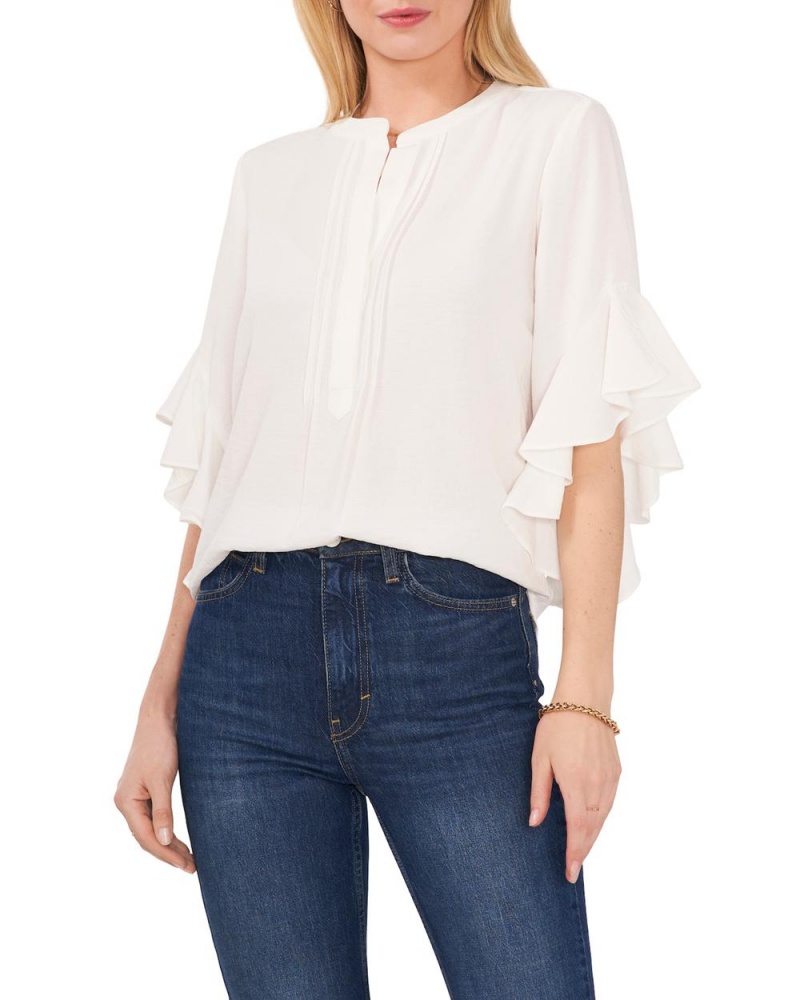 Blusa Vince Camuto Plisado Ruffled-Sleeve Mujer Blancas | 085-KPEJYF