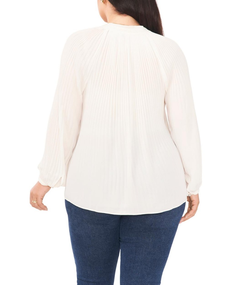 Blusa Vince Camuto Plisado Split-Neck (Plus Size) Mujer Blancas | 136-PXFTDN