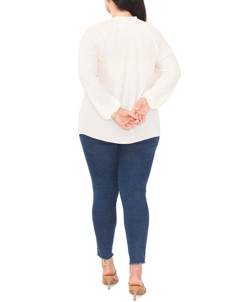 Blusa Vince Camuto Plisado Split-Neck (Plus Size) Mujer Blancas | 136-PXFTDN