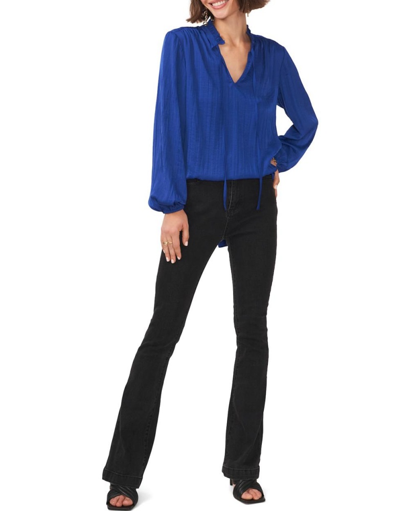 Blusa Vince Camuto Plisado Tie-Neck Mujer Azules | 731-GSCHBX