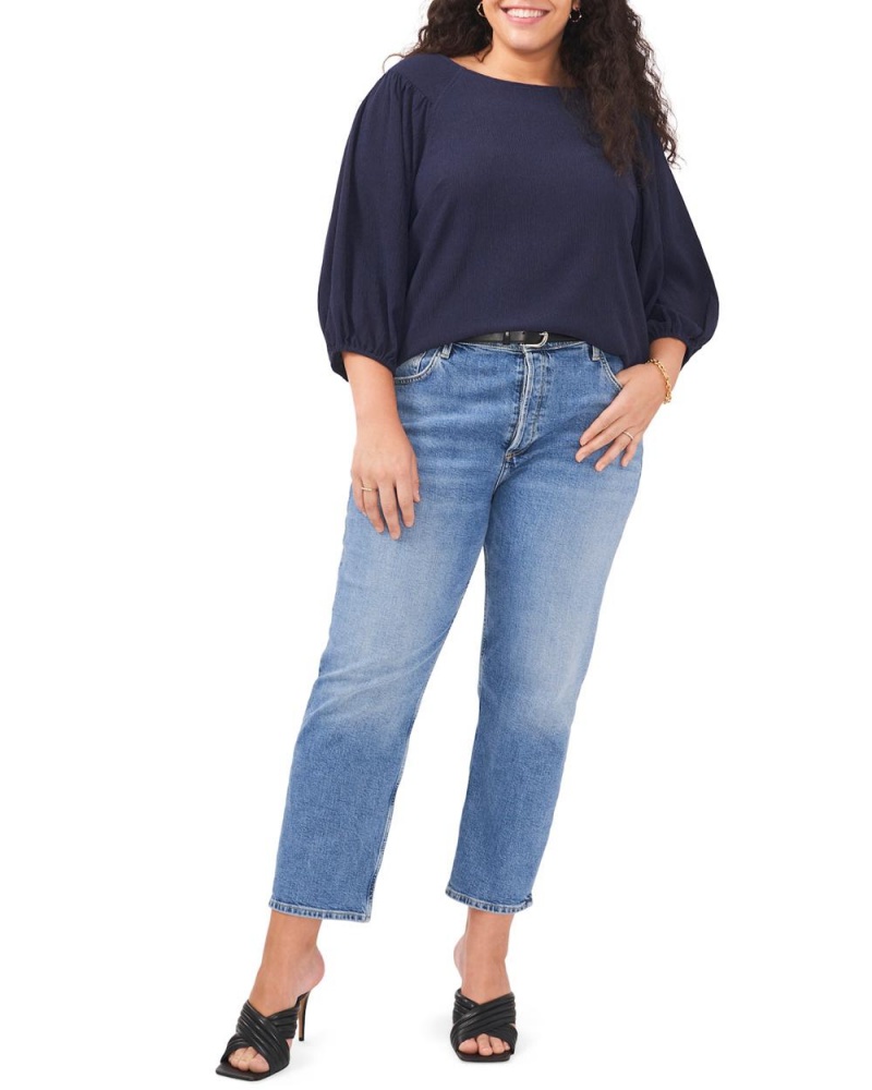 Blusa Vince Camuto Ruched Puff-Sleeve (Plus Size) Mujer Azul Marino | 192-WVTRMG