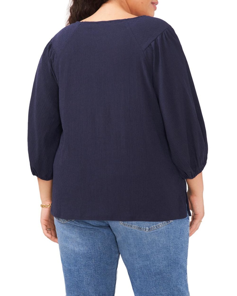 Blusa Vince Camuto Ruched Puff-Sleeve (Plus Size) Mujer Azul Marino | 192-WVTRMG