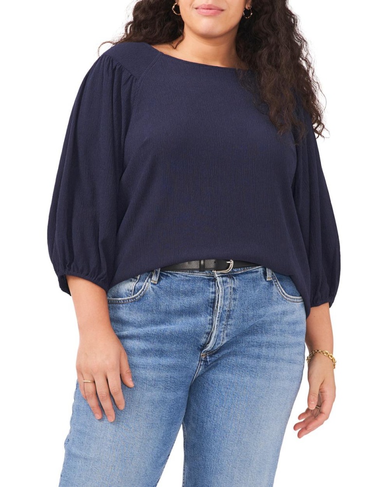 Blusa Vince Camuto Ruched Puff-Sleeve (Plus Size) Mujer Azul Marino | 192-WVTRMG