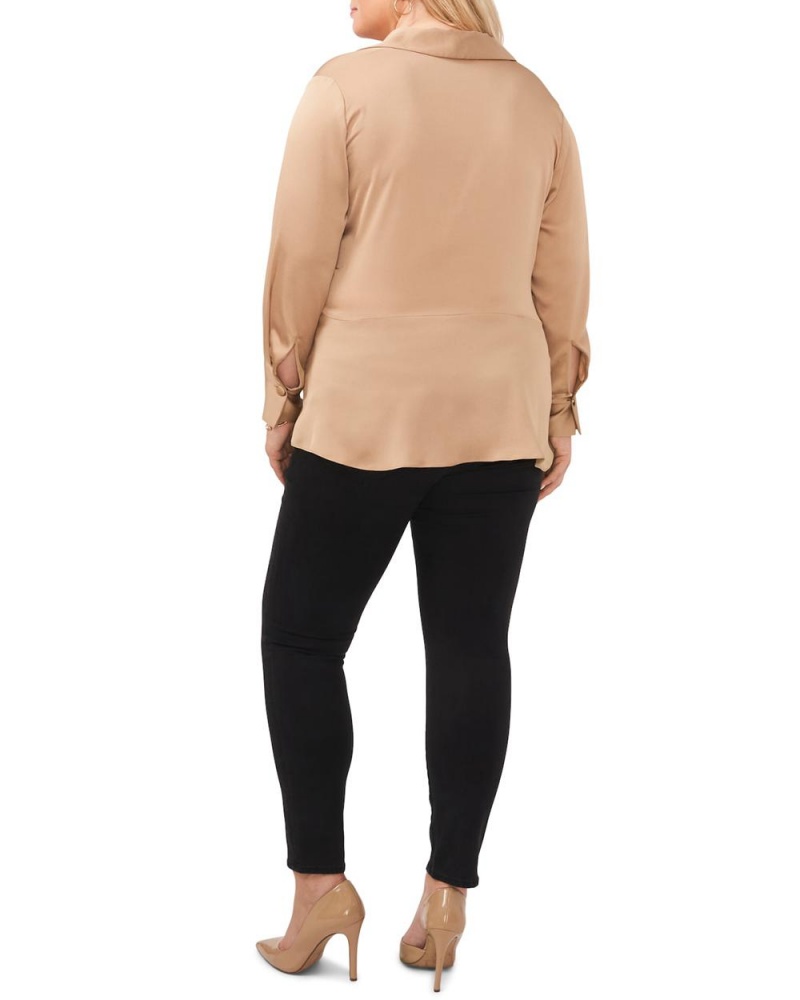 Blusa Vince Camuto Satin Twist-Detail Peplum (Plus Size) Mujer Kaki | 258-EWSNBP