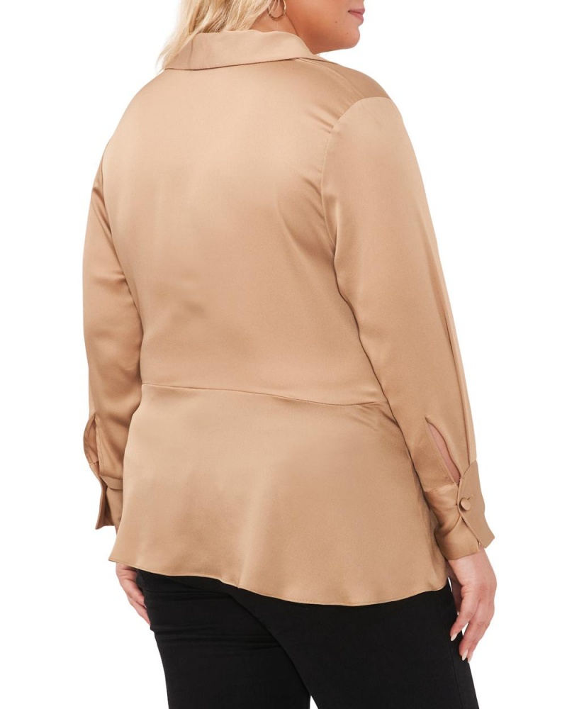 Blusa Vince Camuto Satin Twist-Detail Peplum (Plus Size) Mujer Kaki | 258-EWSNBP