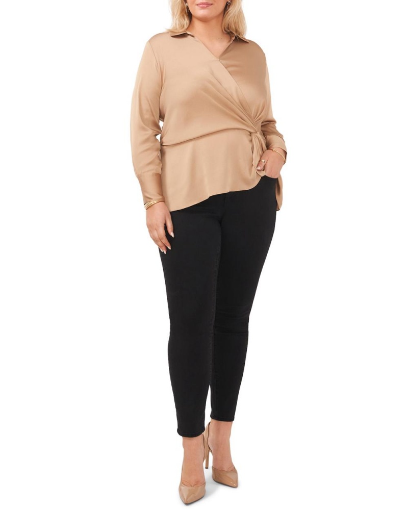 Blusa Vince Camuto Satin Twist-Detail Peplum (Plus Size) Mujer Kaki | 258-EWSNBP