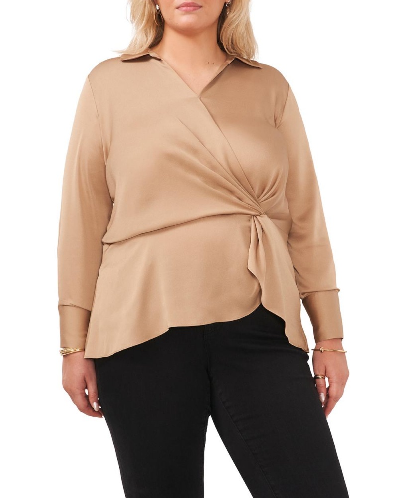 Blusa Vince Camuto Satin Twist-Detail Peplum (Plus Size) Mujer Kaki | 258-EWSNBP