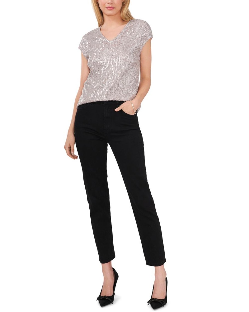 Blusa Vince Camuto Sequined V-Neck Mujer Plateadas | 952-IKNYPR