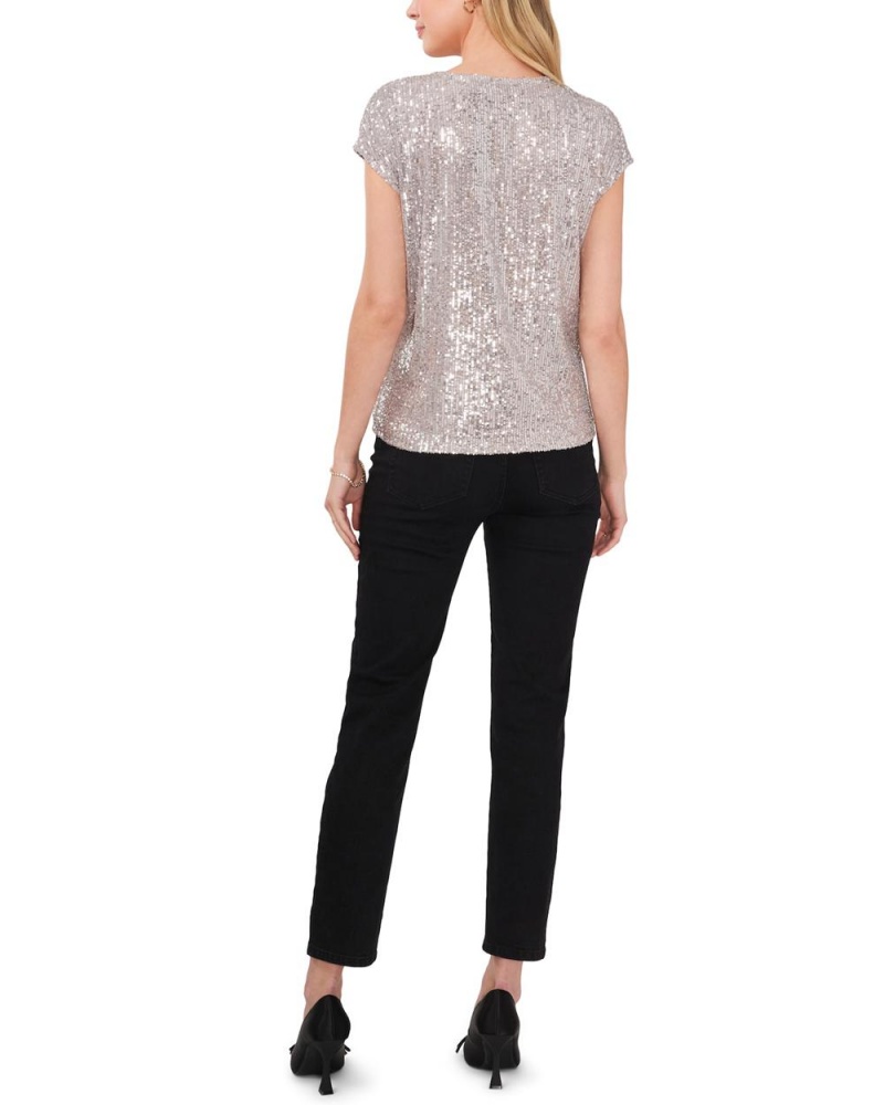 Blusa Vince Camuto Sequined V-Neck Mujer Plateadas | 952-IKNYPR