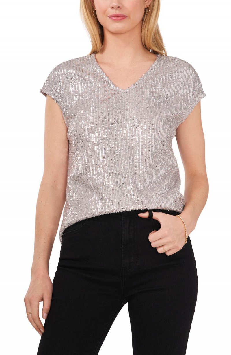 Blusa Vince Camuto Sequined V-Neck Mujer Plateadas | 952-IKNYPR