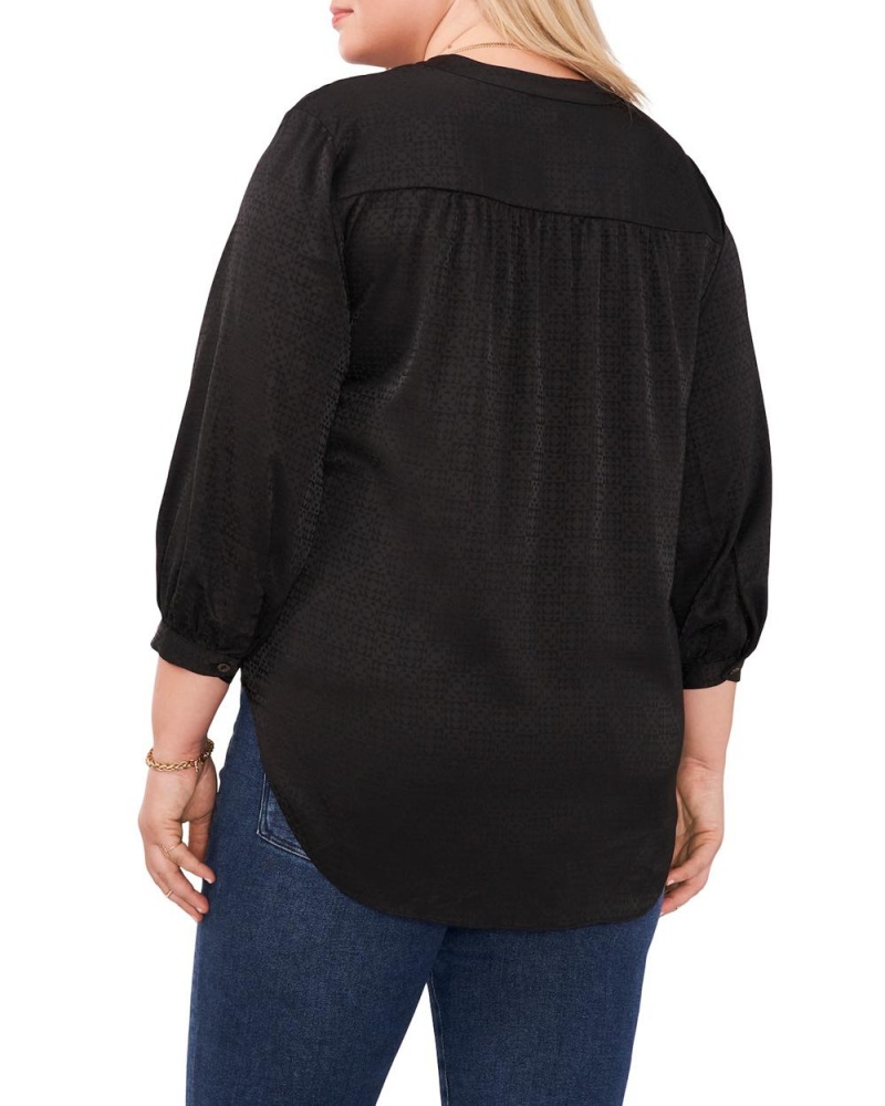 Blusa Vince Camuto V-Neck Inverted-Pleat (Plus Size) Mujer Negras | 435-VUWNBH