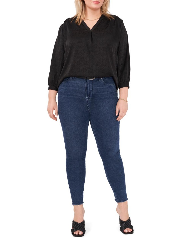 Blusa Vince Camuto V-Neck Inverted-Pleat (Plus Size) Mujer Negras | 435-VUWNBH