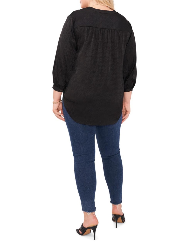 Blusa Vince Camuto V-Neck Inverted-Pleat (Plus Size) Mujer Negras | 435-VUWNBH