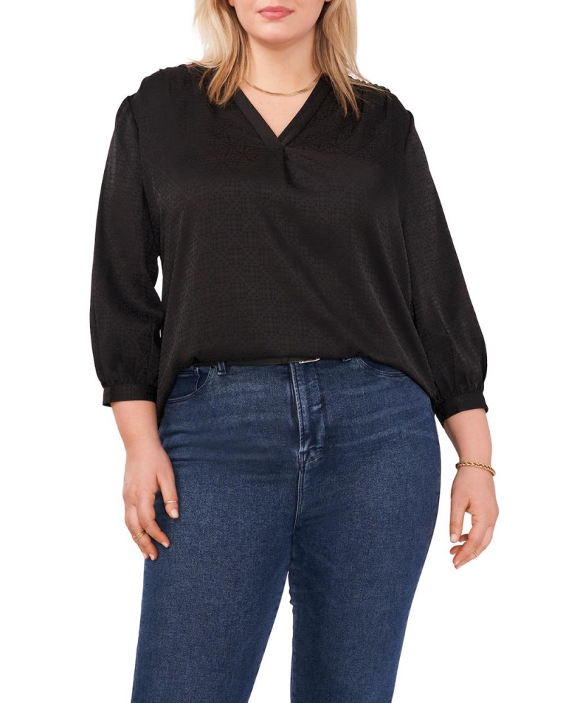 Blusa Vince Camuto V-Neck Inverted-Pleat (Plus Size) Mujer Negras | 435-VUWNBH