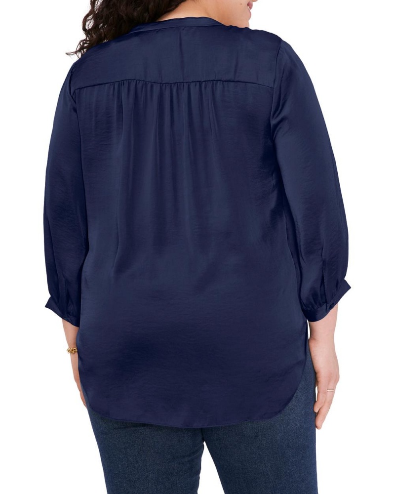 Blusa Vince Camuto V-Neck Inverted-Pleat (Plus Size) Mujer Azul Marino | 964-BVZNAX