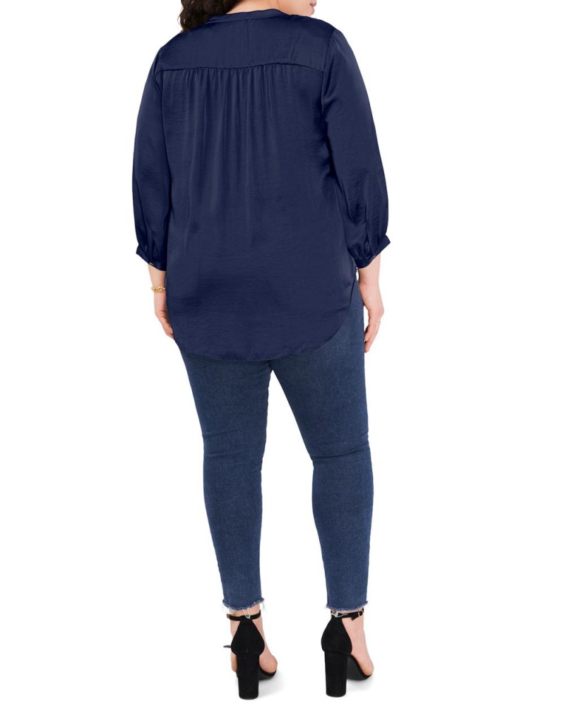 Blusa Vince Camuto V-Neck Inverted-Pleat (Plus Size) Mujer Azul Marino | 964-BVZNAX