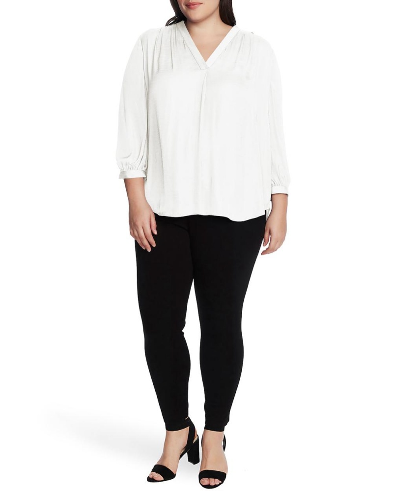 Blusa Vince Camuto V-Neck Inverted-Pleat (Plus Size) Mujer Blancas | 897-FVBISL