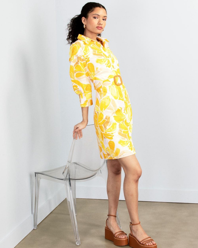 Camisa De Vestir Vince Camuto Print Poplin Shirtdress Mujer Amarillo | 284-PCIJFD