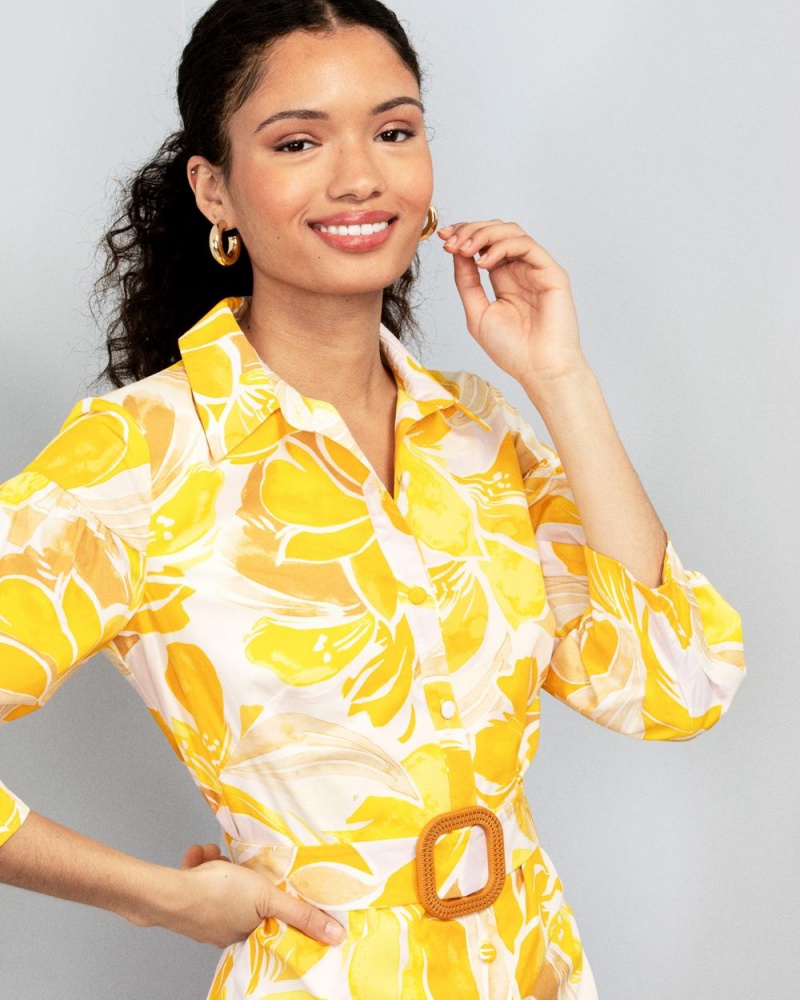 Camisa De Vestir Vince Camuto Print Poplin Shirtdress Mujer Amarillo | 284-PCIJFD