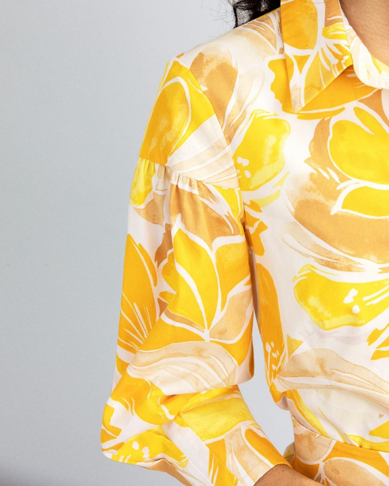 Camisa De Vestir Vince Camuto Print Poplin Shirtdress Mujer Amarillo | 284-PCIJFD