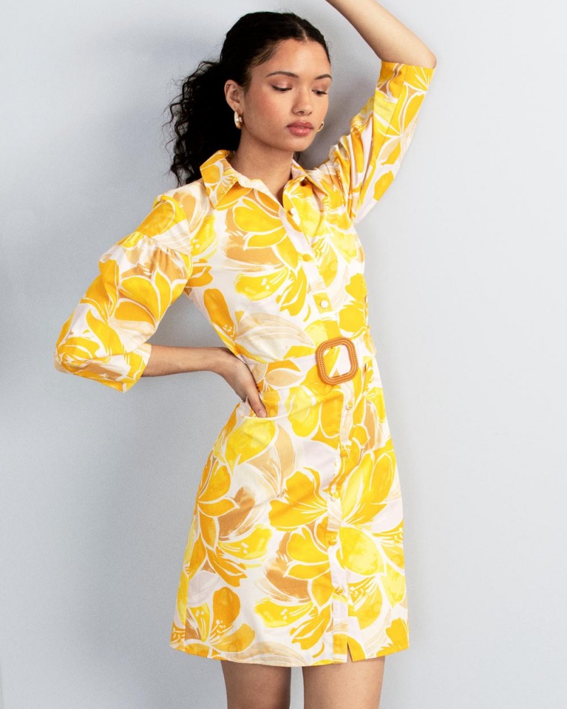 Camisa De Vestir Vince Camuto Print Poplin Shirtdress Mujer Amarillo | 284-PCIJFD