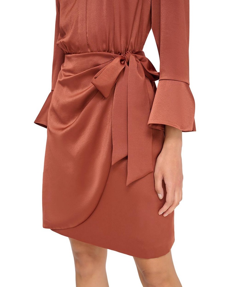 Camisa De Vestir Vince Camuto Satin Crossover-Skirt Shirtdress Mujer Marrones | 156-EXFCKN