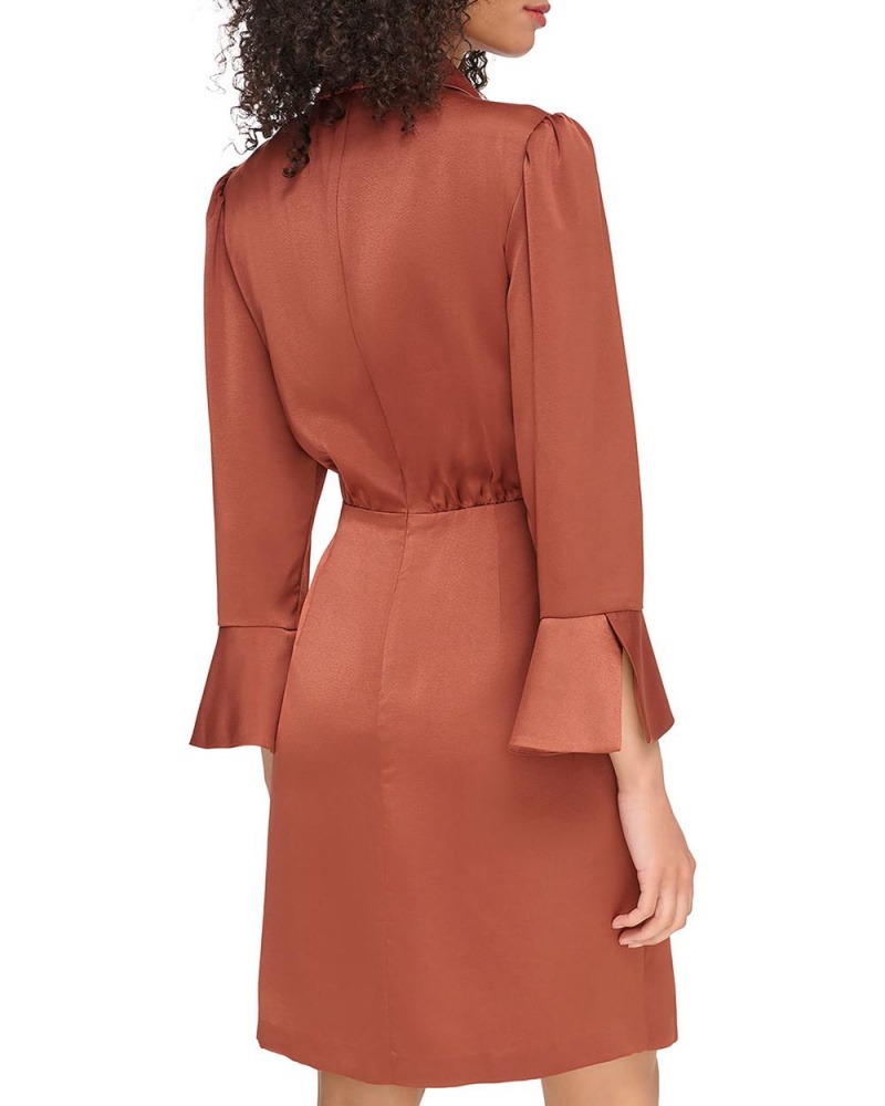 Camisa De Vestir Vince Camuto Satin Crossover-Skirt Shirtdress Mujer Marrones | 156-EXFCKN