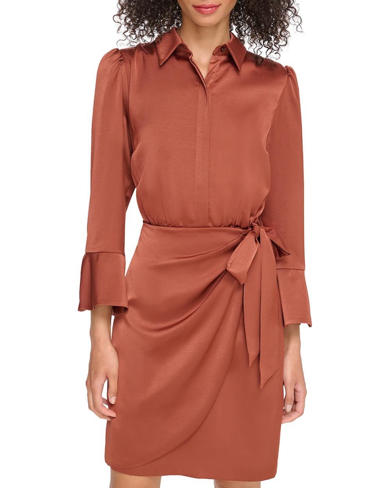 Camisa De Vestir Vince Camuto Satin Crossover-Skirt Shirtdress Mujer Marrones | 156-EXFCKN