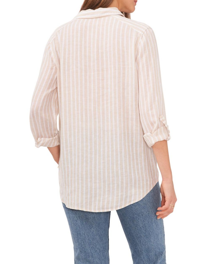 Camisa Vince Camuto A Rayas V-Neck Button-Down Shirt Mujer Kaki | 529-ACJHSN