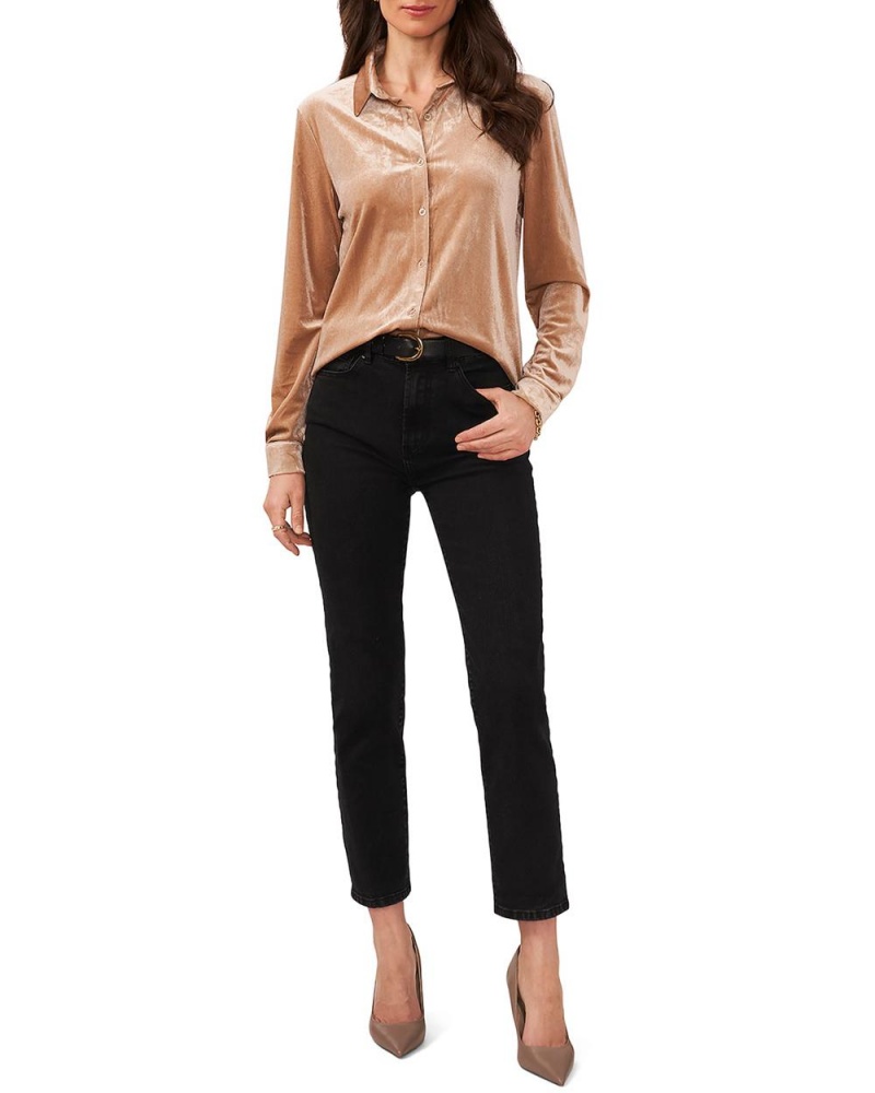 Camisa Vince Camuto Button-Up Velvet Shirt Mujer Marrones | 971-DPLEZH