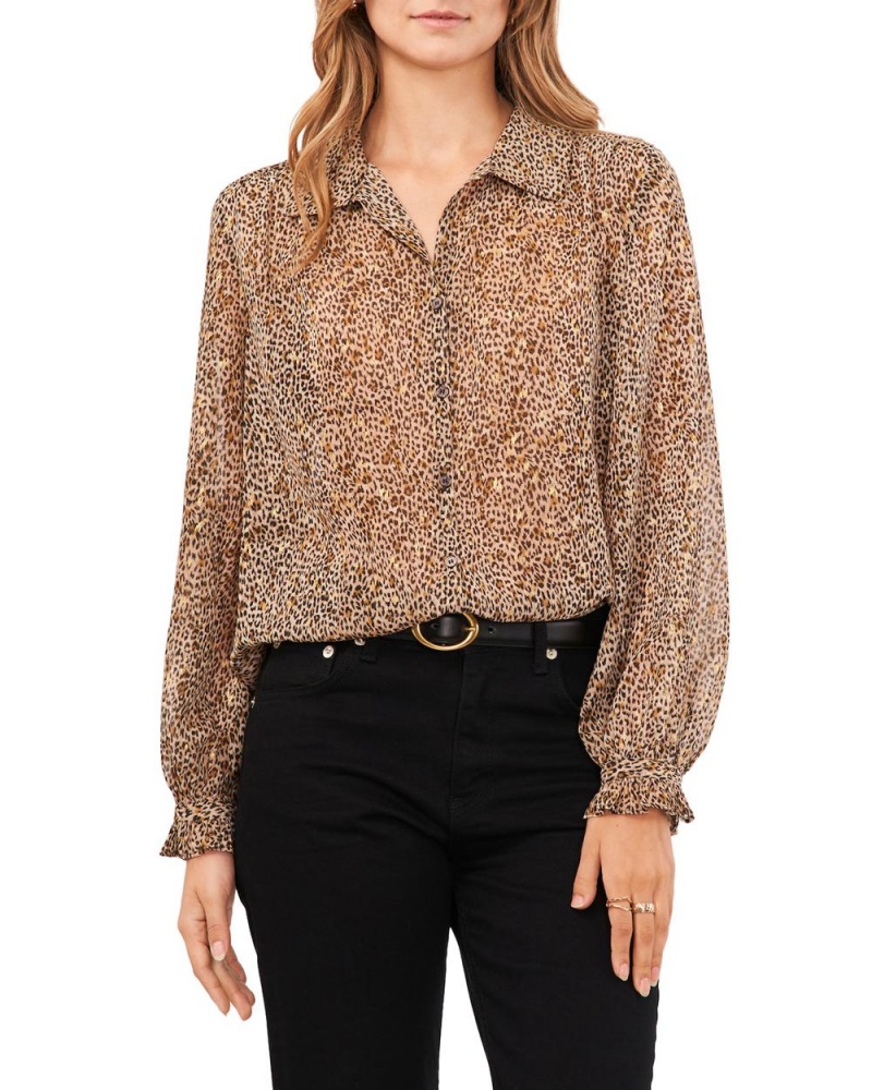 Camisa Vince Camuto Cheetah-Print Chiffon Shirt Mujer Marrones | 170-GWQHLI